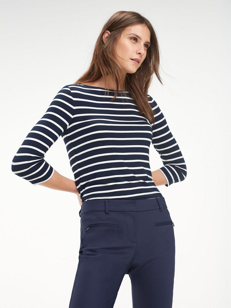 Női Tommy Hilfiger Bateau Top Polos Kék Fehér | HU 262AHK